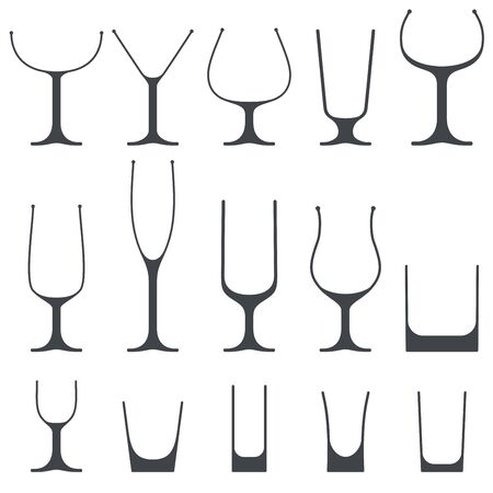 Alcohol Drinking Glass Profile Collection Isolated on White Background. Vector Illustration.のイラスト素材