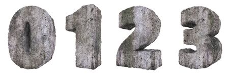 Abstract Old Concrete Figures Isolated on White Background. Stone Figures 0, 1, 2, 3 3D Illustration.の写真素材