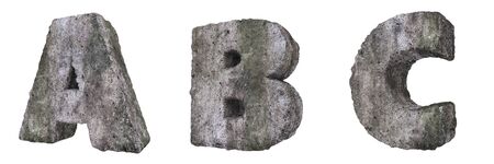 Abstract Old Concrete Letters Isolated on White Background. Stone Letters A, B, C 3D Illustration.の写真素材