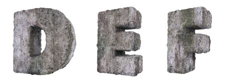 Abstract Old Concrete Letters Isolated on White Background. Stone Letters D, E, F 3D Illustration.の写真素材