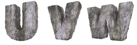 Abstract Old Concrete Letters Isolated on White Background. Stone Letters U, V, W 3D Illustration.の写真素材