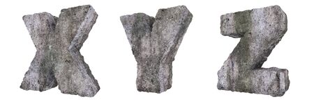 Abstract Old Concrete Letters Isolated on White Background. Stone Letters X, Y, Z 3D Illustration.の写真素材