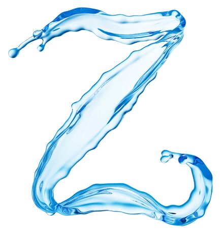 Clean Blue Water Splash Shaped in Form of Letter Z Isolted on White Background. Drinking Water Advertising Design Template. 3D Illustration.の写真素材
