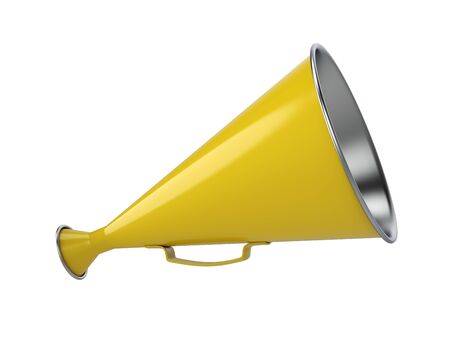 Yellow Retro Hand Loudspeaker Side View Isolated on White Background. 3D Illustration.の写真素材