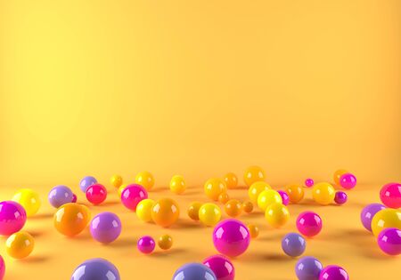Colorful Plastic Balls Scattered on the Floor Bright Background. 3D Illustration.の写真素材
