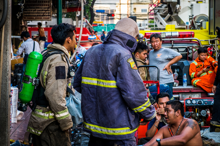 Thailand Bangkok - January 29 2018 : Firefighters are preparing to work,The fire at the Sampheng...