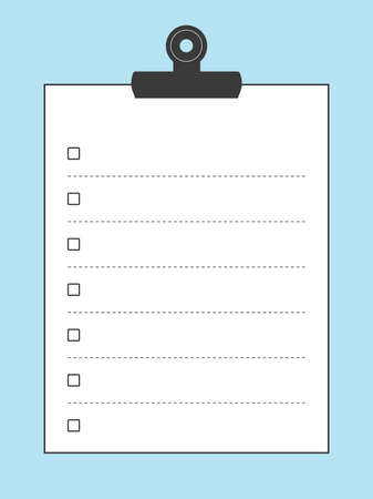 Illustration of memo paper, notebook, checklist and frame (clip, monochrome,  light blue background, portrait orientation version).のイラスト素材