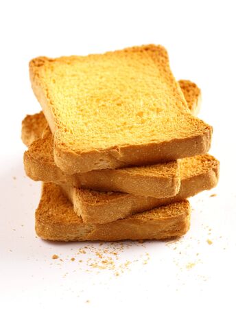 Stack of diet crispbread slices on white backgroundの写真素材