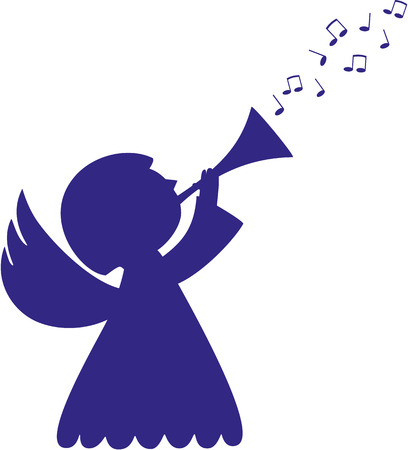 Cute angel sillhoutte with horn and music notesのイラスト素材