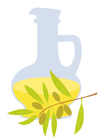 Bottle with olive oil and olive branch on white backgroundのイラスト素材
