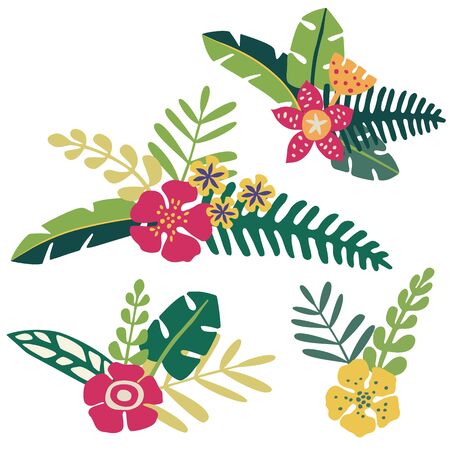 Bunches of tropical flowers and leavesのイラスト素材