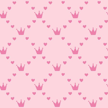 Pink cute hearts and crowns - seamless patternのイラスト素材