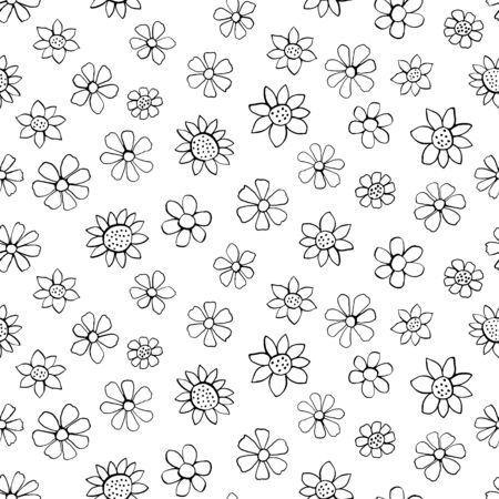 Ink doodle flowers - seamless patternのイラスト素材
