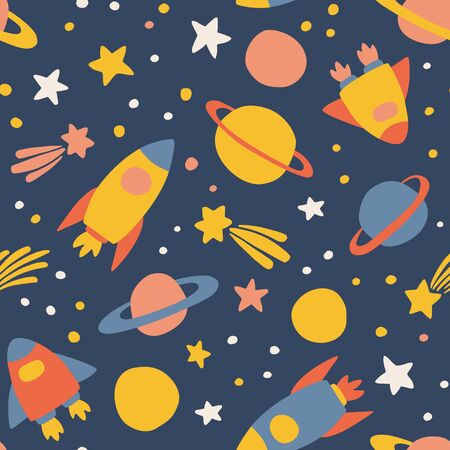 Outer space - cute seamless patternのイラスト素材