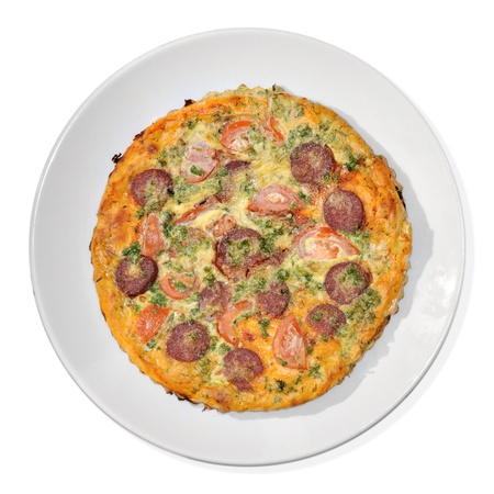 hot Italian pizza with three kinds of cheese and salamiの写真素材