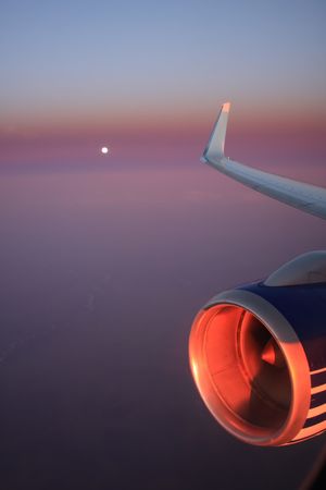 sunset in air, view from planeの写真素材