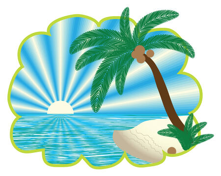 tropical landscape in figured border, vector illustrationのイラスト素材
