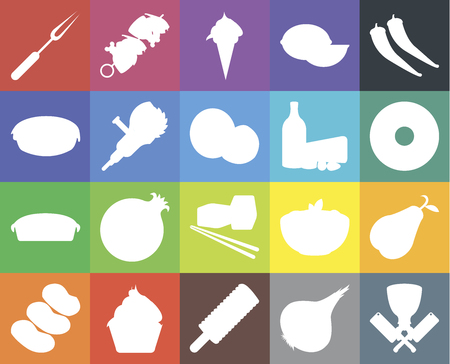 Set Of 20 icons such as Butcher, Onion, Ice cream, Cupcake, Potatoes, Pepper, Pear, Sushi, Pie, Grinder, Dairy, Fork, Doughnut, web UI editable icon pack, pixel perfectのイラスト素材