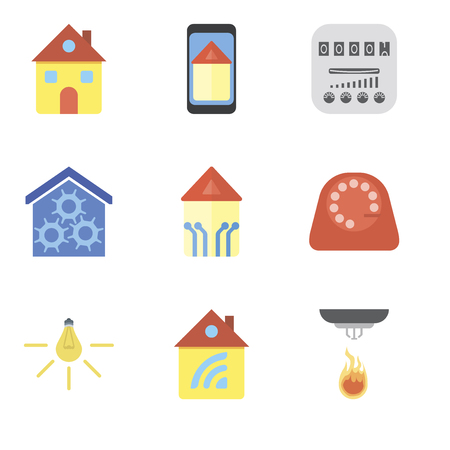 Set Of 9 simple editable icons such as Sensor, Home, Light, Dial, Smart home, Meter, can be used for mobile, pixel perfect vector icon packのイラスト素材