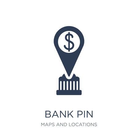 Bank Pin icon. Trendy flat vector Bank Pin icon on white background from Maps and Locations collection, vector illustration can be use for web and mobile, eps10のイラスト素材
