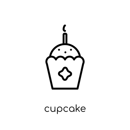 cupcake icon. Trendy modern flat linear vector cupcake icon on white background from thin line Birthday and Party collection, outline vector illustrationのイラスト素材