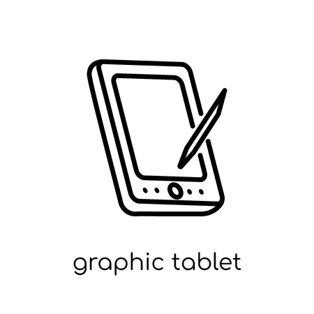 Graphic tablet icon. Trendy modern flat linear vector Graphic tablet icon on white background from thin line Electronic devices collection, editable outline stroke vector illustrationのイラスト素材
