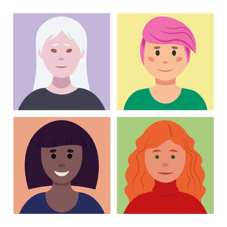 Girls who looks different flat style vector illustrationのイラスト素材
