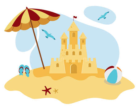Sandcastle On The Beach Concept Summer Vector Illustration In Flat Styleのイラスト素材