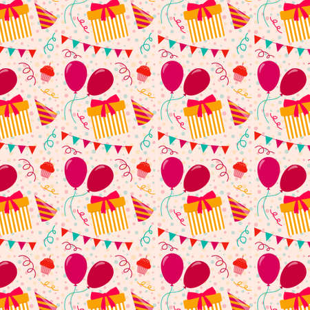 Birthday Celebration Pink Pattern Vector Illustration In Flat Styleのイラスト素材