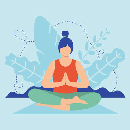 girl is doing yoga lotus pose vector illustration in flat styleのイラスト素材