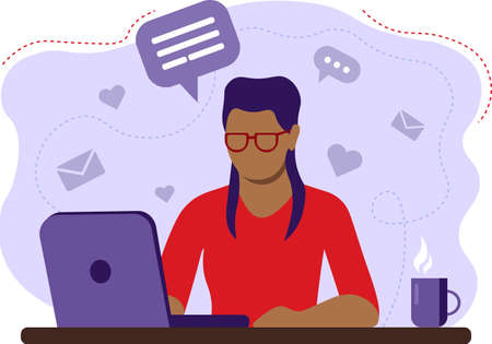 freelancer is working on the desk vector illustration in flat styleのイラスト素材