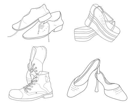 set of hand drawing shoes vector illustrationのイラスト素材