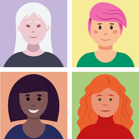 Girls who looks different flat style vector illustrationのイラスト素材