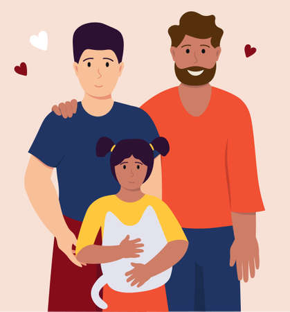 LGBT Family Two Gay Dads Vector Illustration In Flat Styleのイラスト素材