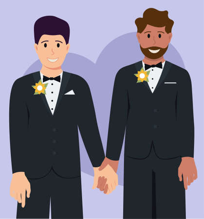 LGBTQ Gay Wedding Of Two Men Vector Illustration In Flat Styleのイラスト素材