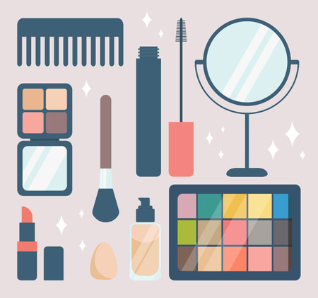 Set Of Makeup Beauty Products Vector Illustration In Flat Styleのイラスト素材