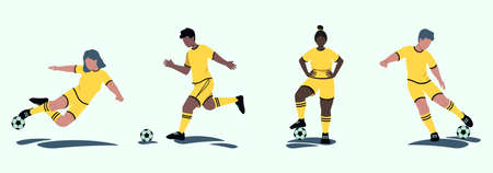 Set Of Football Players People Play Soccer Vector Illustration In Flat Styleのイラスト素材