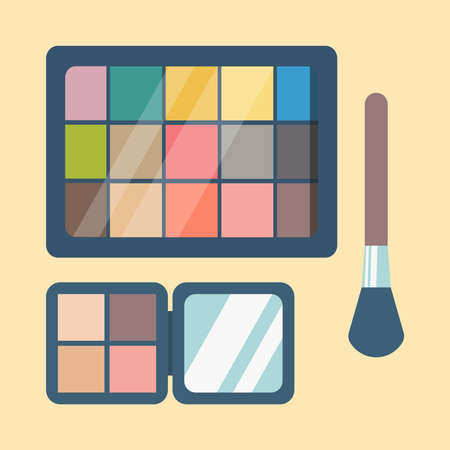 Set Of Makeup Beauty Products Eye Shadow Vector Illustration In Flat Styleのイラスト素材