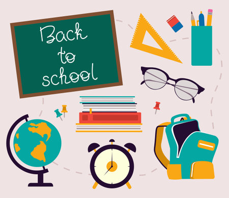 Concept Of Back To School Set With Objects Vector Illustration In Flat Styleのイラスト素材