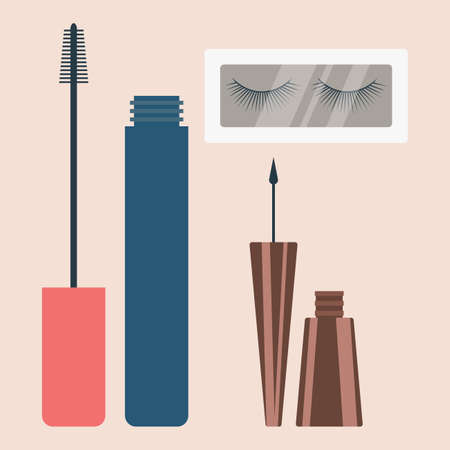 Set Of Makeup Products For Eyes Vector Illustration In Flat Style