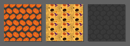 Set Of Halloween Pattern For Celebration Decoration Design Vector Illustration In Flat Styleのイラスト素材