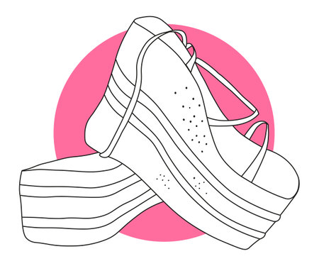 Outline Summer Platform Shoes Stylish Vector Illustration On White Background With Pinkのイラスト素材