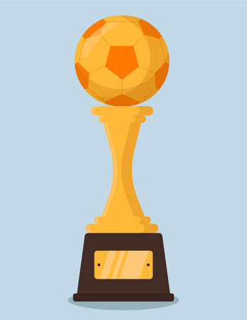 Golden Trophy Football Cup With Ball Vector Illustration In Flat Styleのイラスト素材