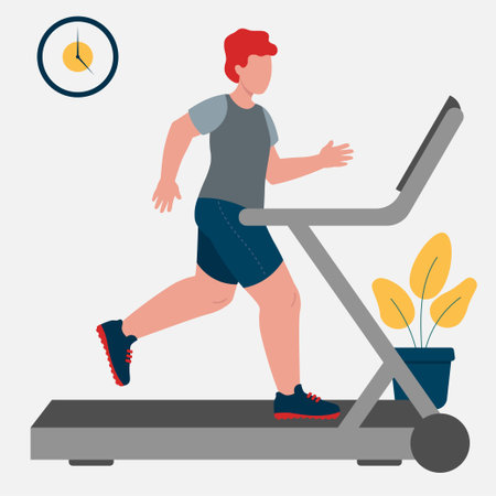 Concept Of Runner On Treadmill For Sport, Activity, Health Vector Illustration In Flat Styleのイラスト素材
