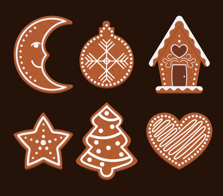 Collection Of Christmas Gingerbreads Cookies Vector Illustration In Flat Styleのイラスト素材