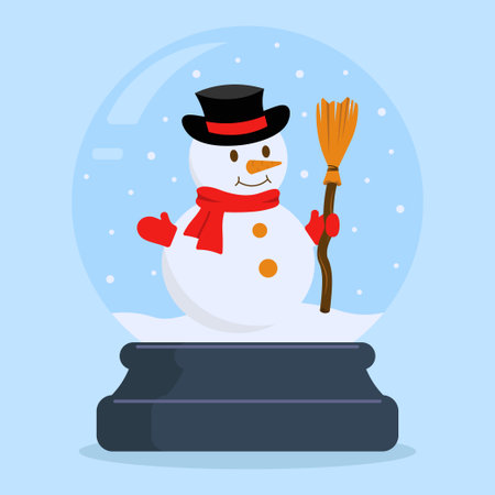 Concept Of Snow Globe With Snowman Winter And Christmas Vector Illustration In Flat Styleのイラスト素材
