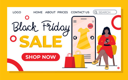 Concept Of Landing With Customer For Black Friday Sale Online Shop Vector Illustration In Flat Styleのイラスト素材