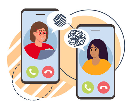 Online Psychology Consultation Concept. Therapist And Client Vector Illustration In Flat Styleのイラスト素材