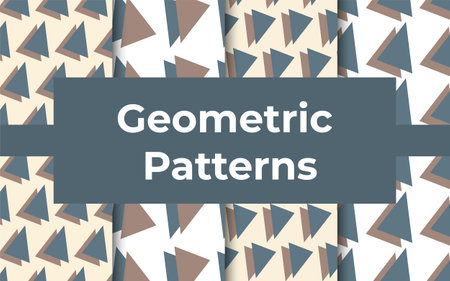 Set Of Geometric Pattern With Triangles, Blue And Brown Minimalistic Vector Illustrationのイラスト素材