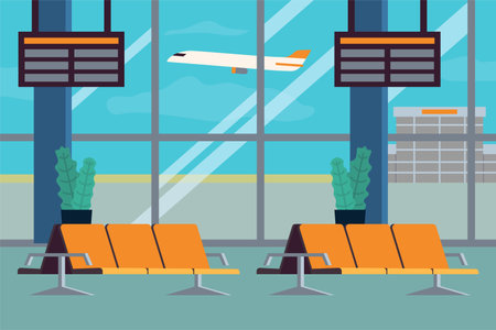 Airport Hall Interior. Waiting Room Or Departure Lounge Vector Illustration In Flat Styleのイラスト素材